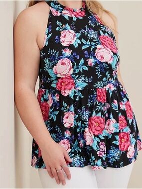 Torrid Super Soft Babydoll Halter Neck Tank Floral Black 00 M